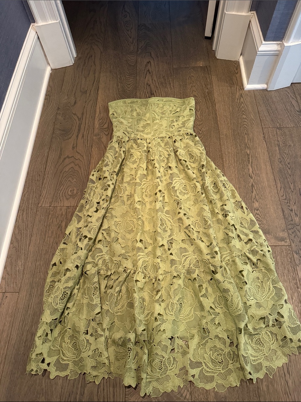 Strapless Lace Midi Dress in Light Green